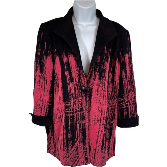 Ming Wang Jackets & Blazers - Ming Wang Abstract Knit One Button Jacket Cardigan M Black Pink